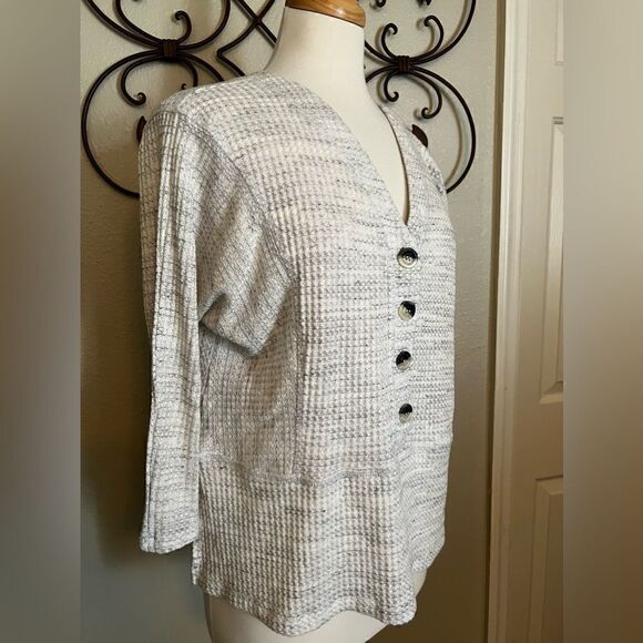 Sunday in Brooklyn Tunic Top Thermal Waffle Knit Button Front Cream Gray Size S - Picture 4 of 7